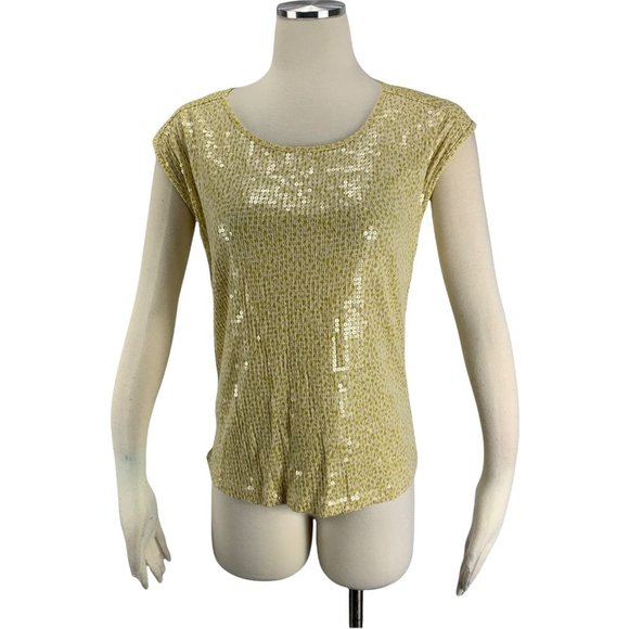 Ann Taylor LOFT SP Blouse Shimmer Front Blouse Small Petites Short Sleeve Party - Picture 1 of 5